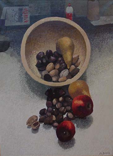 Composizione con ciotola e frutti autunnali