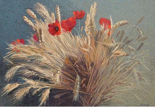 Fascio di grano con papaveri