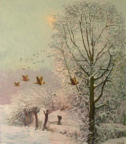 Nevicata con grande quercia