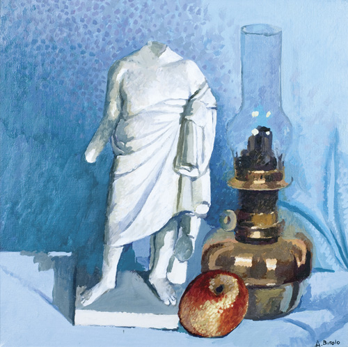 Composizione con statuina decapitata